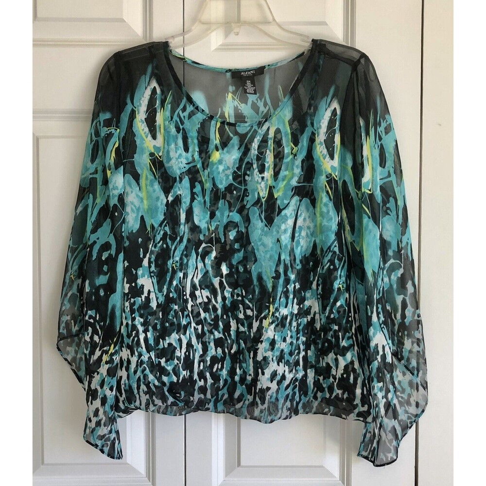 Alfani, Blouse Top, Petite M, Printed Multicolor, Angel Sleeve,1